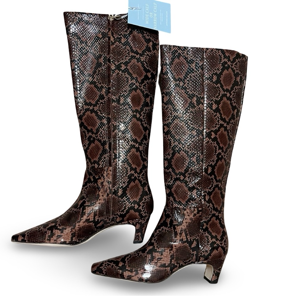 NWOB $198 Antonio Melani, the Valerie Snake Patent Leather Tall Dress Boots